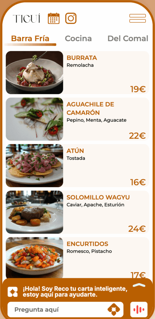 Carta digital del restaurante Ticui - abril 2025